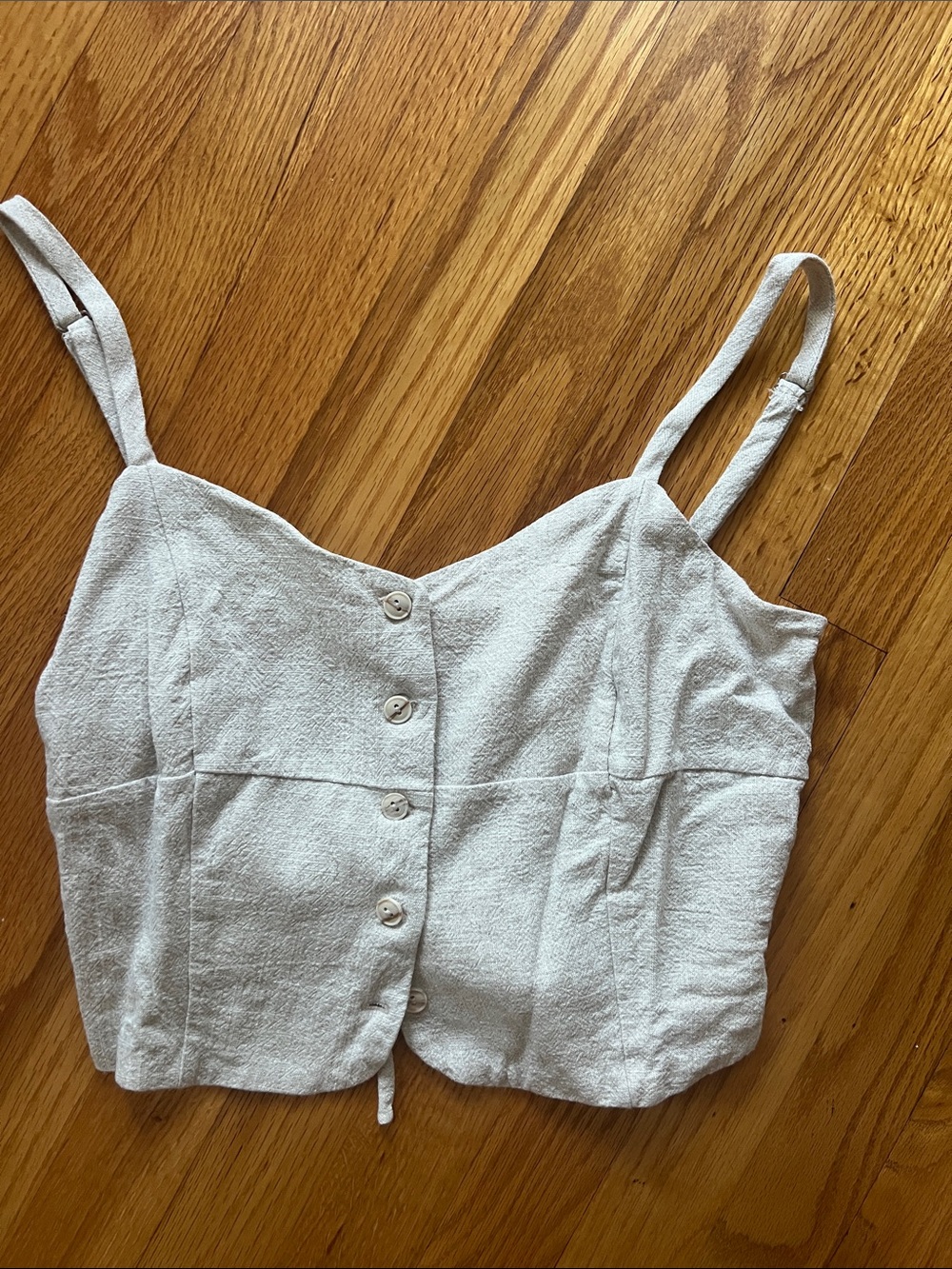 Women’s Cream Button-Front Linen-Blend Cropped Cami